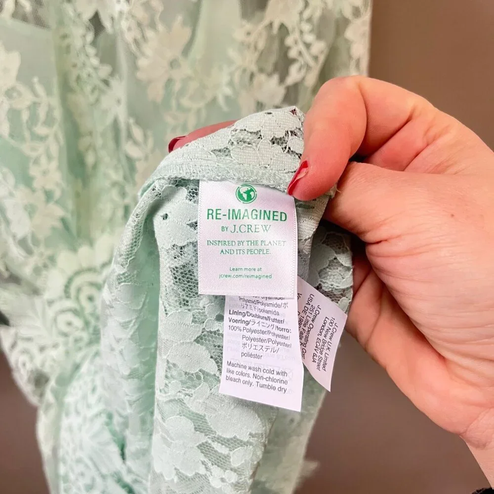 New J. Crew Three-quarter-sleeve‎ dress in chantilly lace Mint Green- Sz. 0